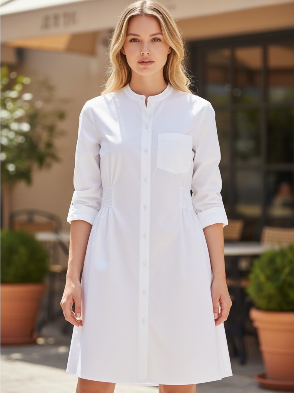 Athleta Performance Poplin Mini Shirt Dress White Waistband Women Sz XS